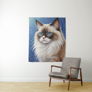Tapiz Asombroso cuadro de gato de Ragdoll con ojos azule