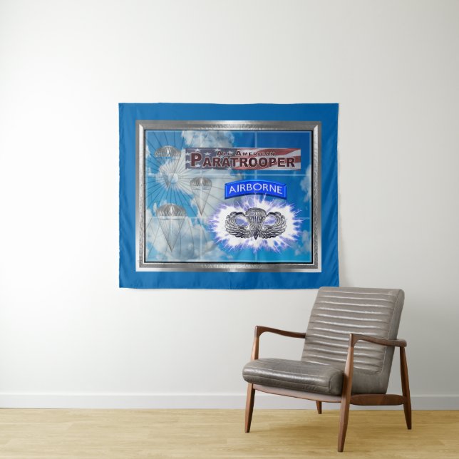 Tapiz Asombroso paracaidista y bandera estadounidense (In situ (horizontal))