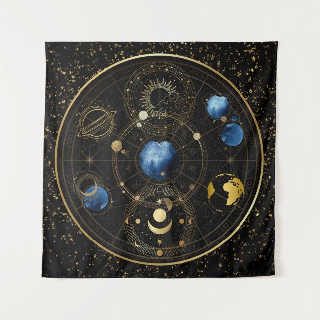 Tapiz Astrología Celestial de Velvet Negro (Anverso)