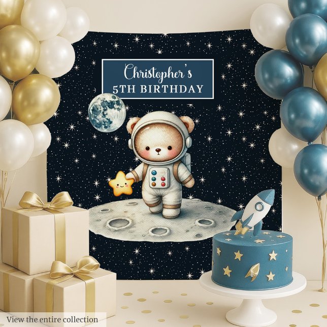 Tapiz Astronauta astronauta en el muro de Teddy, cumplea (Boy’s Birthday Cute Teddy Bear Astronaut Wall Deco Tapestry)