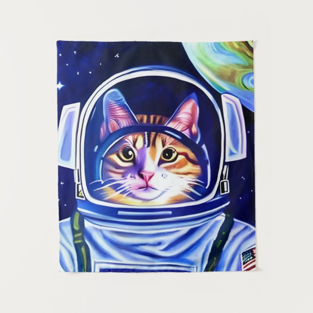 Tapiz Astronauta de gato en el espacio (Anverso)