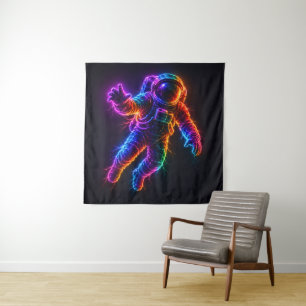 Tapiz Astronauta de neón vibrante flotando en la pared d