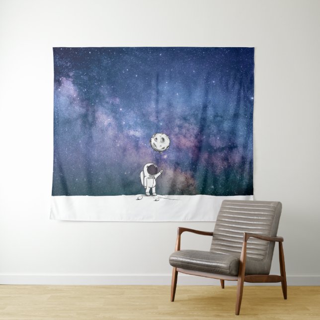 Tapiz Astronauta en el espacio con globo lunar cosmos es (In situ (horizontal))