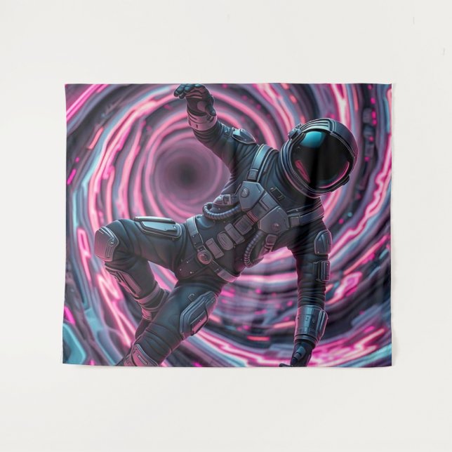 Tapiz Astronauta frente a un vórtice rosa (Anverso (horizontal))