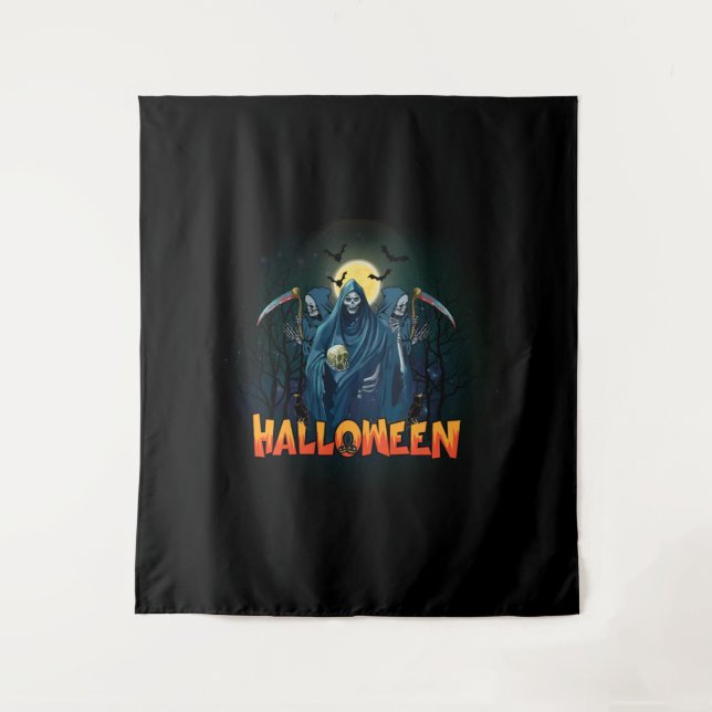 Tapiz Asustada Noche de Skeleton Halloween, mi estado de (Anverso)