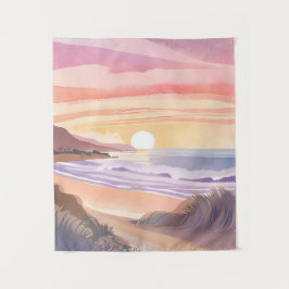 Tapiz Atardecer en el Mar Rosado | Pintura en Acuarela d