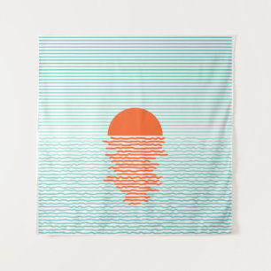 Tapiz Atardecer en el océano - fondo a rayas. ilustracio