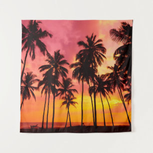 Tapiz Atardecer tropical: Serenidad de la silueta de la