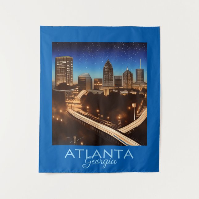 Tapiz Atlanta Georgia Skyline Blue and Gold Evening (Anverso)