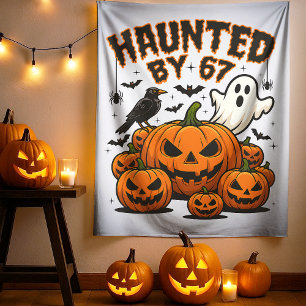 Tapiz Atormentado por 67 Fantasmas Divertidos y Calabaza