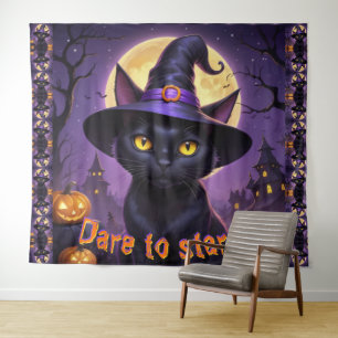 Tapiz Atrévete a mirar gato negro sombrero de bruja cala