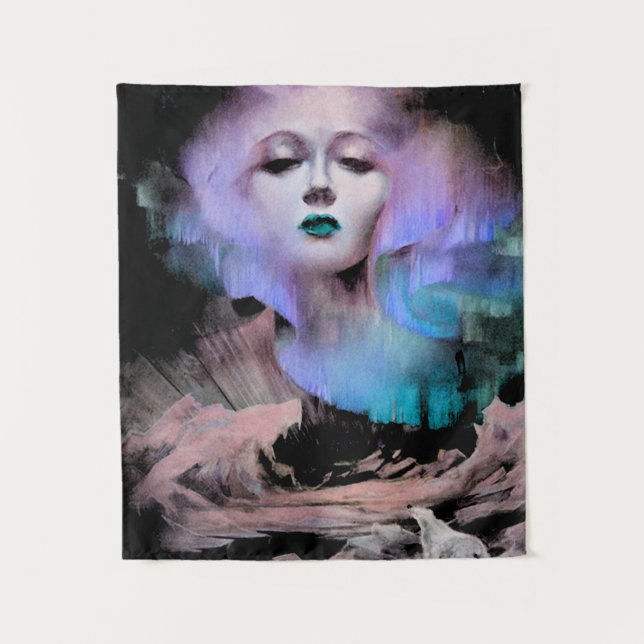 Tapiz Aurora por Clive Henry noche azul turquesa violeta (Anverso)