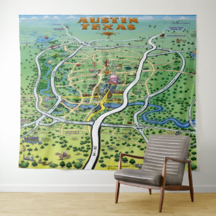Tapiz Austin Texas Fun Map Tapestry