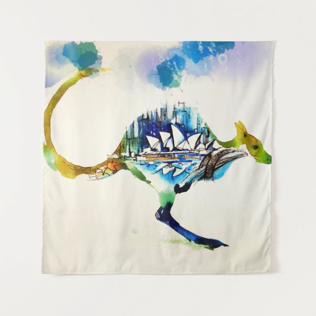 Tapiz Australia City Skyline Travel Love Watercolor (Anverso)