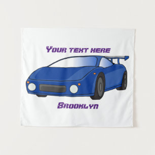 Tapiz Autobús deportivo azul con ilustracion aéreo