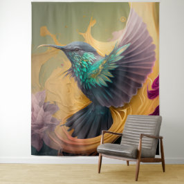 Tapiz Ave colibrí en vuelo Resumen de arte