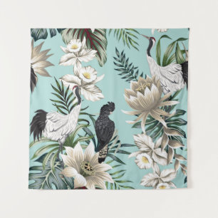 Tapiz Ave de grulla vintage tropical, loro, flowe de lot
