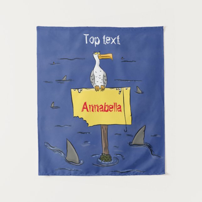 Tapiz Ave marina divertida rodeada por un personalizado  (Anverso)