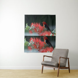 Tapiz Ave rojo en el arte de la pared de la rama verde -