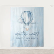 ¡Aventura espera! Baby Shower Blue Hot Air Balloon