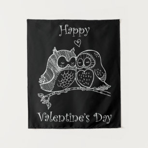 Tapiz Aves Cutas Aman Búho Pareja Romance Line Art No 2/