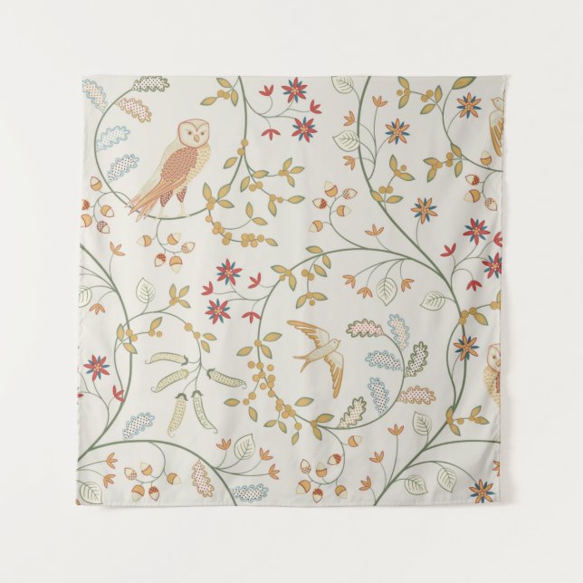Tapiz Aves de cosecha virgen en folios con flores sin so (Anverso)