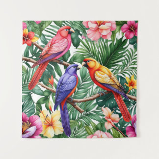 Tapiz Aves tropicales y flores vibrantes