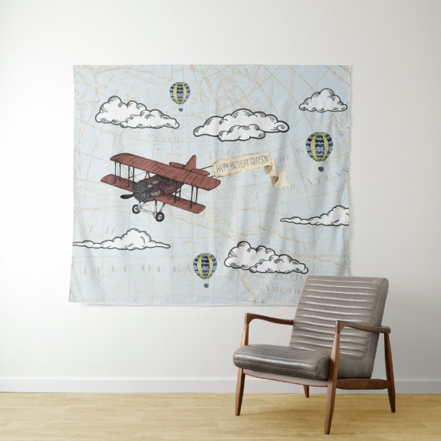 Tapiz Avión Antiguo | Telón de Fondo para Fiesta con Tem (In situ (horizontal))