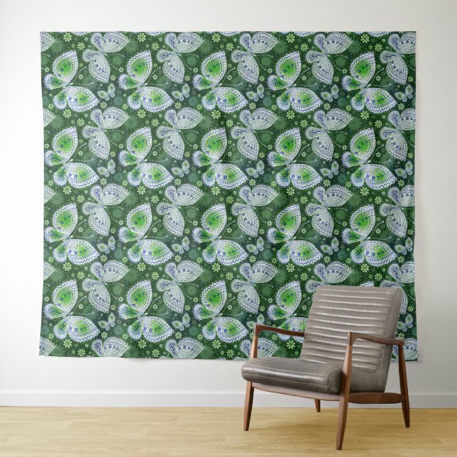 Tapiz Away Paisley Butterfly Print Green (In situ (horizontal))