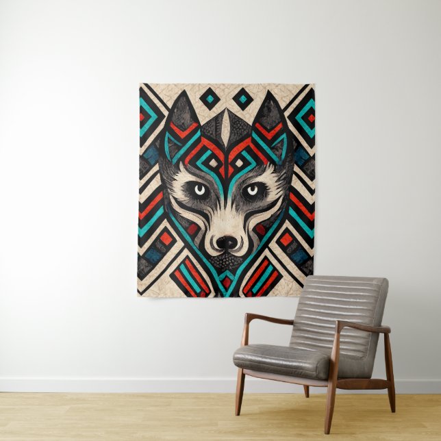 Tapiz Aztec Wolf Face (In situ)