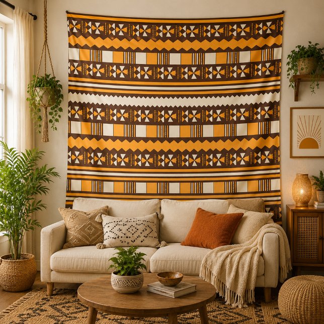 Tapiz Azteca de origen marrón (Earthy Patterns. Cozy Living.)