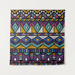 Tapiz Azteca geométrica tribal: patrón de venado colorid
