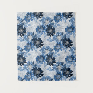 Tapiz Azul claro, flores azul oscuro sobre gris claro