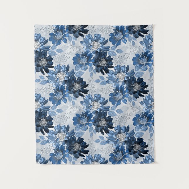 Tapiz Azul claro, flores azul oscuro sobre gris claro (Anverso)