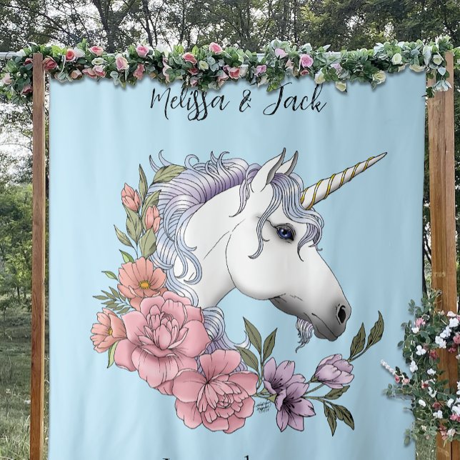 Tapiz Azul de flores rosas de unicornio blanco (Subido por el creador)