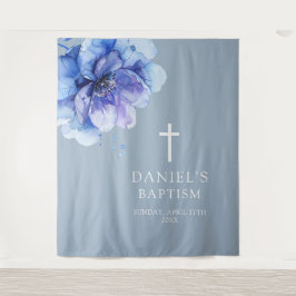 Tapiz Azul Elegante acuarela Floral Baptismo fondo