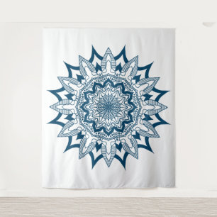 Tapiz Azul marino en mandala blanca