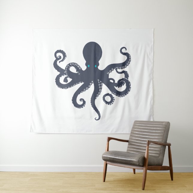Tapiz Azul marino Sobre El Ilustracion Del Octopus Blanc (In situ (horizontal))