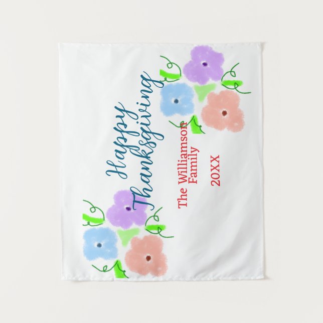 Tapiz Azul morado rosa feliz acción de gracias agregar f (Anverso)