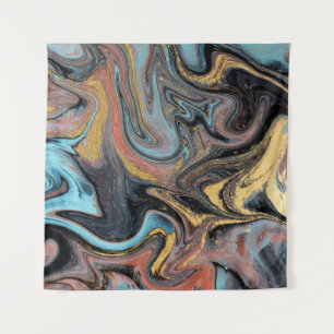 Tapiz Azul natural y verde mármoles con purpurina dorado