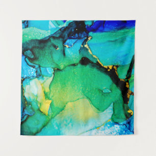 Tapiz AZUL PERSA, verde cartón. Arte bello