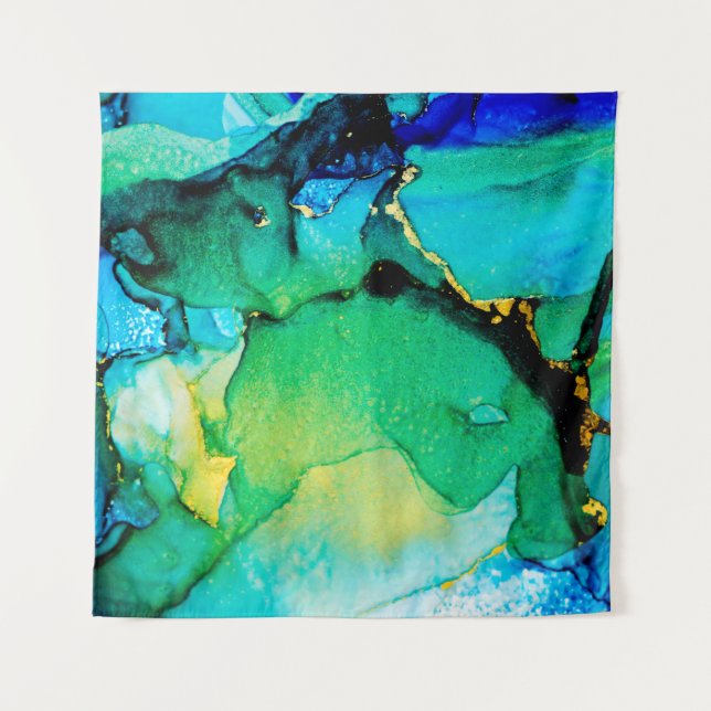 Tapiz AZUL PERSA, verde cartón. Arte bello (Anverso)