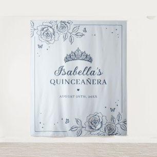 Tapiz Azul Polvoriento y Naval Quinceañera Floral