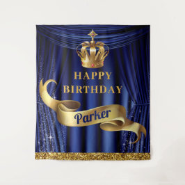 Tapiz Azul Real Oro Príncipe Feliz Cumpleaños