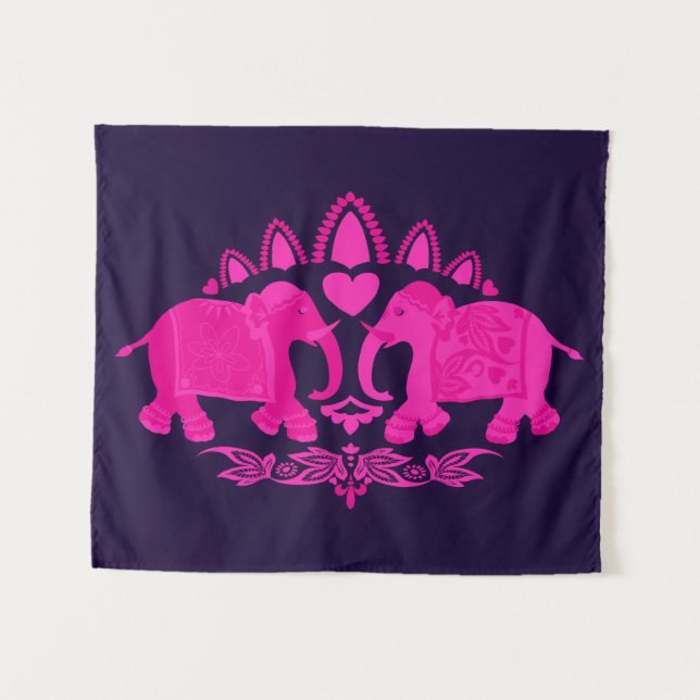 Tapiz Azul rosado de la impresión étnica del elefante (Anverso (horizontal))