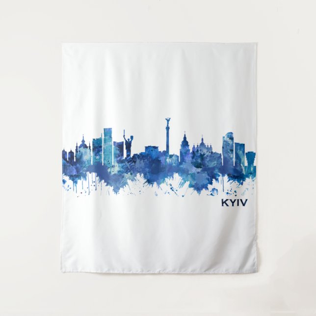 Tapiz Azul Skyline de Kiev Ucrania (Anverso)