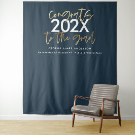 Tapiz Azul y dorado moderno guion elegante graduación