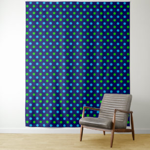 Tapiz Azul y Verde sobre Patrón de Lunares Azul Marino