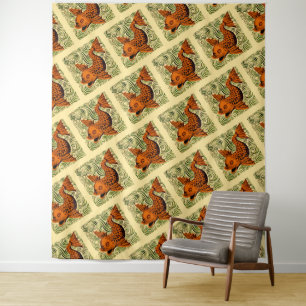 Tapiz Azulejo Antiguo de Pescado Arte Antiguo de Morgan