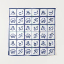 Azulejo Floral y Pájaro Clásico Delft Azul Holandé